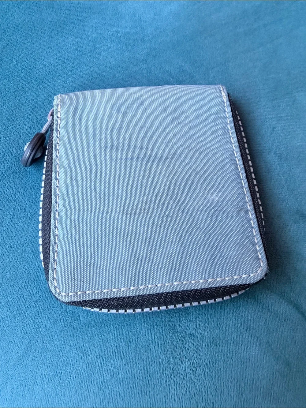 Kipling Light Blue Canvas Zip Wallet with Logo Patch